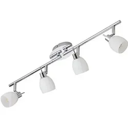 LED Deckenstrahler ISLA 4-flammig in Chrom-Optik mit Glaslampenschirm - Moderne 4-flammige Deckenleuchte ISLA für vielseitige Anwendungen. Mit dreh- und schwenkbaren Spots sorgt sie für individuelle Raumbeleuchtung. Ideal für Flur, Wohnzimmer oder Badezimmer.