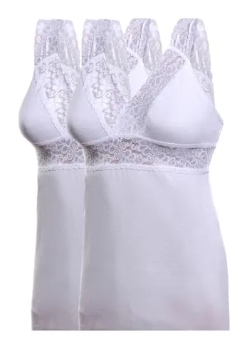 Toker Collection Damen Unterhemd BH Hemd ohne Bügel im 2er Pack aus reiner Baumwolle - Bequeme BH Hemden ohne Bügel mit elastischer Spitze für leichten Halt und hohen Tragekomfort. Ideal für den Alltag, im praktischen 2er Pack erhältlich.