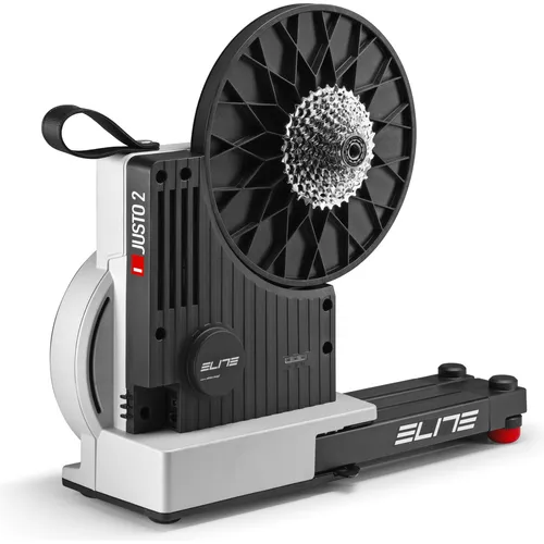 Elite Justo 2 Rollentrainer mit 12-Gang Kassette - Rollentrainer für effektives Indoor-Training, bietet realistische Fahrsimulation und ist ideal für Radfahrer, die auch bei schlechtem Wetter trainieren möchten.