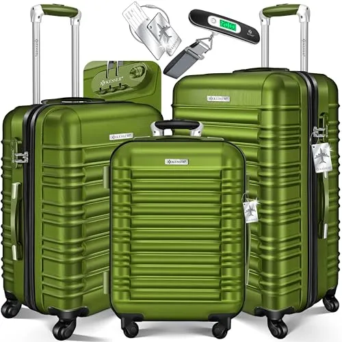 KESSER® 3tlg. Hartschalenkofferset – Ideales Reisekoffer Set - Koffer Set aus strapazierfähiger ABS-Hartschale, inkl. Kofferwaage und Gepäckanhänger. Mit 360° Rollensystem für müheloses Reisen.
