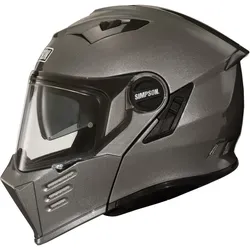 Simpson Darksome Solid Motorrad Klapphelm, silber, Größe L - Der Simpson Darksome Klapphelm vereint ikonisches Design der 70er Jahre mit modernen Features. Genießen Sie verbesserten Komfort und Aerodynamik für ein sicheres Fahrerlebnis.