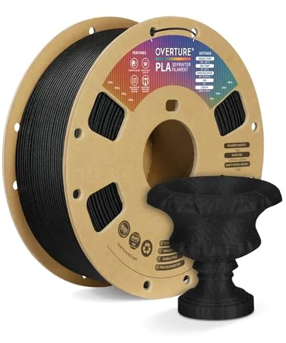 OVERTURE Filament PLA 1.75mm Verbessert, 3D Drucker PLA Filament1kg Spule (2.2 LBS), Maßgenauigkeit ± 0.02mm für die Meisten FDM 3D Drucker (Glitzer Schwarz)