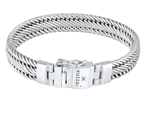 KUZZOI Herren Armband aus Sterlingsilber - Handgefertigtes Panzerarmband aus 925 Sterling-Silber in cooler Braided-Optik, ideal für modebewusste Männer. Erhältlich in 3 Längen und perfekt als Geschenk!