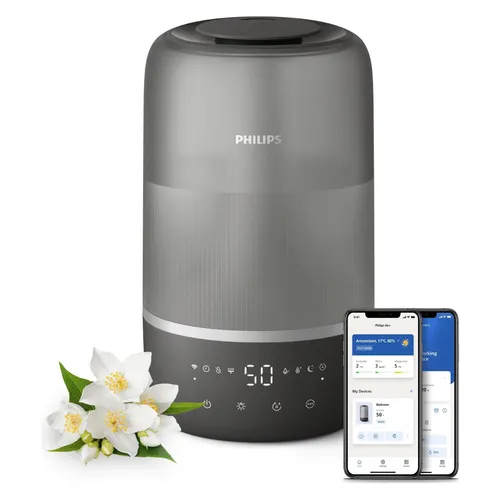Philips Luftbefeuchter HU1510 1000 Series - Ultraschall-Luftbefeuchter für Räume bis 41 m², mit 3L Wassertank, Aroma-Diffusor und App-Steuerung für optimale Luftfeuchtigkeit und Wohlbefinden.
