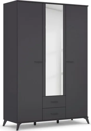 Drehtürenschrank RAUCH "Lucena" grau, 140cm - Kleiderschrank mit schräg ausgestellten Füßen im Monochrom-Stil und Spiegel, bietet viel Stauraum mit 3 Einlegeböden und 2 Schubladen, pflegeleicht und Made in Germany.