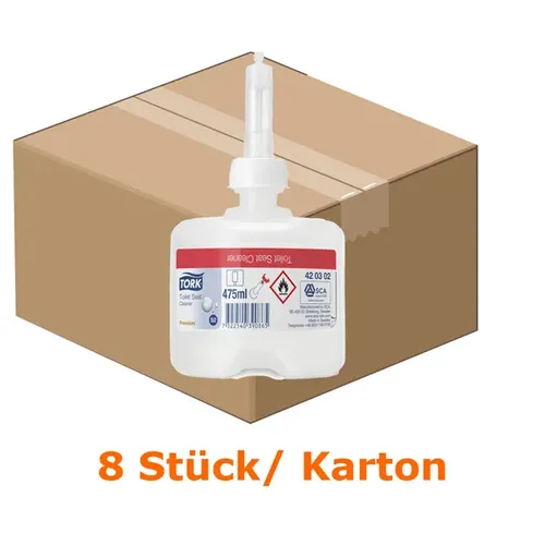 SCA Tork Toilettensitzreiniger 420302 - 8 Stück für Tork Mini Spender - WC-Reiniger für hygienische Toilettensitze, neutralisiert Gerüche und verhindert Kreuzkontamination durch Einwegpumpe. Ideal für öffentliche Toiletten.