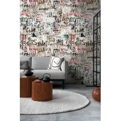living walls Fototapete THE WALL III - Vintage Schriftzug Tapete - Abstrakte Vliestapete für Wandgestaltung, leicht zu verarbeiten und rückstandslos abziehbar, ideal für Schlafzimmer, Küche und Wohnzimmer.