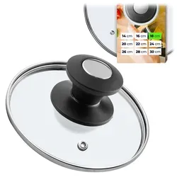 KADAX Topfdeckel "Barletta", Universaldeckel aus Glas mit Schwarzmatt griff, 18 cm