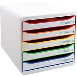 Exacompta Schubladenbox 309913D - Big Box Plus A4, Kunststoff mit 5 Fächern, stabil und stapelbar, ideal für Büroorganisation