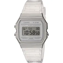 Casio Damen Digital Quarz Uhr F-91WS-7EF, Transparent - Armbanduhren für Damen mit Displaybeleuchtung, Stoppfunktion und Tagesalarm - ideal für den Alltag und sportliche Aktivitäten.