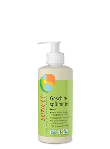 Sonett Geschirrspülmittel Lemon 300 ml - Biologisch abbaubares Geschirrspülmittel, sehr ergiebig und hautverträglich. Ideal für umweltbewusstes Spülen von Hand.