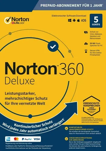 NORTON 360 Deluxe 2026 5 Geräte 1 Jahr 50GB Cloud ABO EMAIL SOFORT
