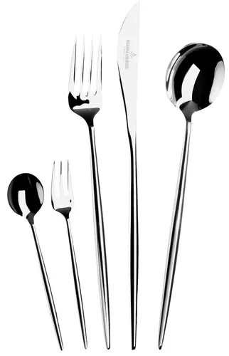 Besteck-Set "Lotus" - 30-teilig im Geschenkkarton, silberfarben - Elegantes 30-teiliges Besteck-Set aus hochwertigem 18/10 Chromnickelstahl. Perfekt für festliche Anlässe, bietet es eine harmonische Form und liegt angenehm in der Hand. Ideal für 6 Personen, spülmaschinenfest und hochglanzpoliert.