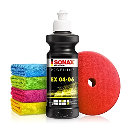 Autopolitur Set: Sonax Profiline Ex 04-06 Schleifpolitur (250ml) - Optimale Kratzerentfernung, beeindruckenden Tiefenglanz & nie dagewesene Farbauffrischung - Auto polieren, Heavy Cut | 6-teilig