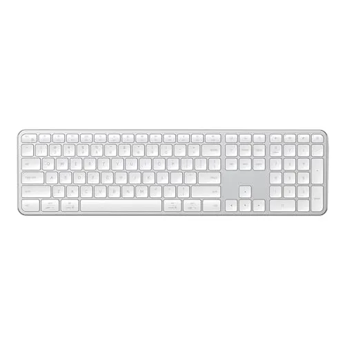 SATECHI Slim EX3 Kabellose Tastatur mit Nummernblock - Vielseitige Kabellose Tastatur für Mac und Windows mit integriertem Nummernblock. Genießen Sie präzises Tippen und eine lange Akkulaufzeit von bis zu fünf Wochen – ideal für produktives Arbeiten unterwegs.