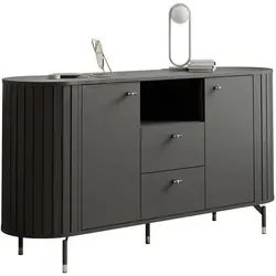 Geriffelte Kommode SENTO 190 cm – Modernes Design mit 3 Schubladen und 2 Türen - Die SENTO Kommode verbindet stilvolles Retro-Design mit praktischer Funktionalität. Ideal für jedes Wohnambiente, bietet sie viel Stauraum und eine elegante Oberflächenstruktur.