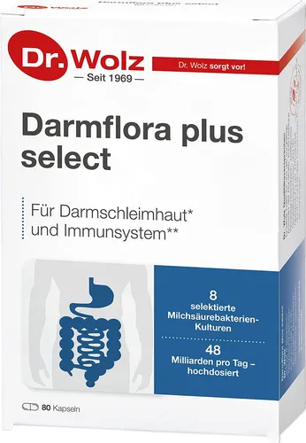 Darmflora plus select Kapseln 24 g - Unterstützt Darmschleimhaut und Immunsystem, 48 Milliarden lebende Milchsäurebakterien pro Tagesportion, glutenfrei und vegan
