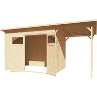 Bertilo Gerätehaus Pent Modern 3 Plus Natur 470 cm x 202 cm FSC® - Weekendhäuser mit 18 mm starkem Rhombusprofil und über 2 m hohen Seitenwänden – ideal für große Gartengeräte und einfacher Aufbau dank vorgefertigter Elemente.
