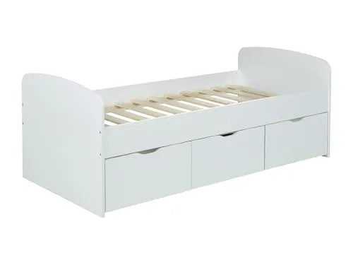 Le Quai Des Affaires Bett MIA 90x190 mit Kasten und Schubladen - Funktionales Bett MIA 90x190 cm mit 2 Schubladen und einem auf Rollen montierten Kasten, der auch als Couchtisch dient – ideal für Kinderzimmer und optimiert den Stauraum.