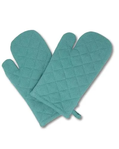 gws Hitzebeständige Ofenhandschuhe 1 Paar Petrol 18 x 28 cm 100 Prozent Baumwolle Oeko-TEX Standard 100 Polywatte Futter rutschfest waschbar
