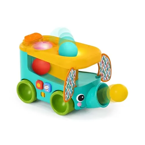Bright Starts Pop & Roll Safari Bus - Interaktives Ballspielzeug für Babys - Motorikspielzeug für Babys ab 6 Monaten mit 3 Bällen, die Lichter und über 30 Melodien aktivieren; fördert die Entwicklung von Ursache und Wirkung.