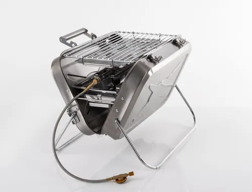 Holiday Travel Koffergasgrill aus Edelstahl - Barbecue-Grill und Räucherofen, kompakt und ideal für unterwegs, perfekt für Grillabenteuer im Freien.