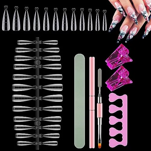 Stücke Dual Nail Forms Set, Schablonen Nagelverlängerung Nagelformen mit Rosa Dual-Ended Nagel Pinsel, Nagelspitzen Clip, Schwamm Fingertrenner und Nagelfeile für Polygel Nägel Werkzeuge 120