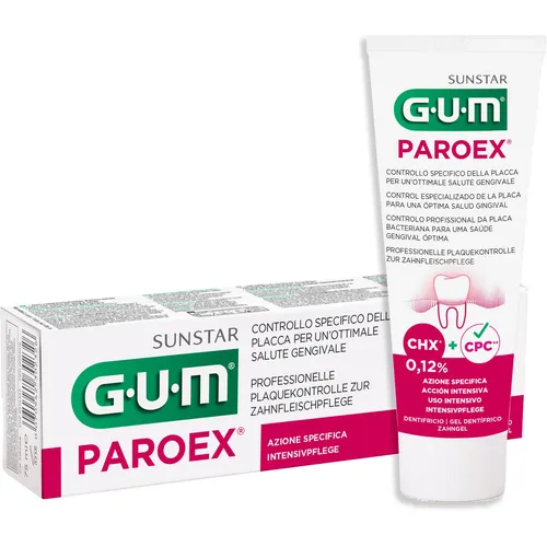 Sunstar Gum Gel für Peroex Zahnpasta 75ml - Zahnpasta zur professionellen Pflege bei Zahnfleischentzündungen, mit antibakteriellem Schutzschild aus Chlorhexidin und Vitamin E für revitalisiertes Zahnfleisch.