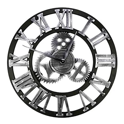 HAITANG Große Wanduhr im Vintage-Stil,schwarz Wanduhr rund, Metall Geräuschlos Nicht tickend batteriebetrieben, 45CM römische Ziffern, Uhren für Wohnzimmer, Schlafzimmer, Küchen Dekoration
