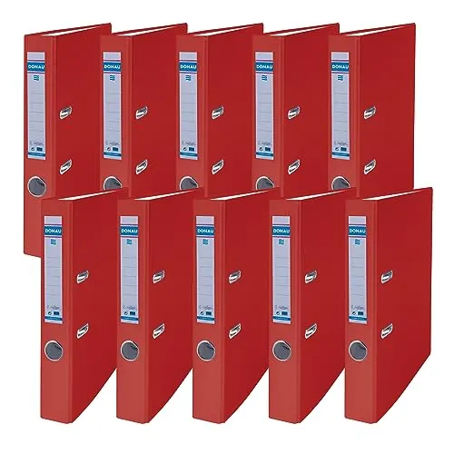 Donau Master Ordner Schmal 10er Pack FSC/DIN A4 / 5 cm / 10 Stück/Rot/Kunststoffbezug PP/Carton Papier Schlitzordner Büroordner Aktenordner Ringordner/Grünen Punkt
