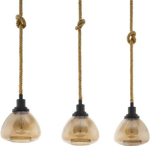 EGLO Pendellampe Rampside - 3-flammige Vintage Hängelampe - Lampen im Industrial Design aus schwarzem Stahl mit bernsteinfarbenen Gläsern. Perfekt für Vintage, Retro und Landhaus-Stile. Dimmbar und ideal für Wohnzimmer oder Esszimmer.