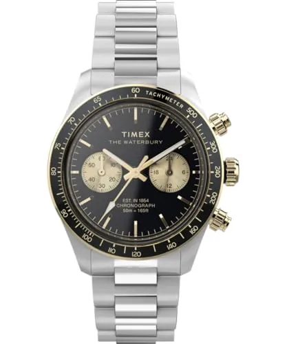 Timex Waterbury Heritage Silber Herren Armbanduhr TW2Y24000 - Armbanduhren mit Chronograph-Funktion, stilvolles Edelstahl-Design und 5 bar Wasserdichtigkeit – perfekt für den Alltag und besondere Anlässe.