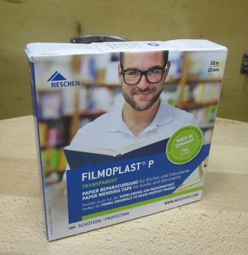 Filmoplast P Reparaturband 50 m x 2 cm von Neschens - Transparente Reparaturrolle im Spender, ideal für die unsichtbare Reparatur von Dokumenten. Extra dünn und alterungsbeständig, perfekt für Archivierungen.