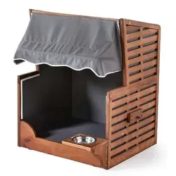 Casa Padrino Hunde Strandkorb mit Wassernapf Braun / Grau / Weiß 75 x 65 x H. 87 cm - Hunde Möbel - Tier Möbel - Garten Möbel - Outdoor Möbel