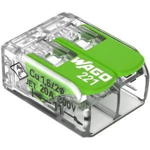 Wago Verbindungsklemme Compact, 221-422/995-016, 2 Leiter, 4mm², mit Hebel, Green Range, 16 Stück