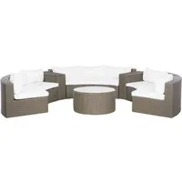 BELIANI Gartenmöbel Set Braun Rattan u. Aluminium - 9-Sitzer Lounge Set mit Couchtisch - Exklusives halbrundes Lounge Set für 9 Personen, gefertigt aus langlebigem Polyrattan. Mit pflegeleichten Kissen und rutschfester Tischplatte ideal für entspannte Stunden im Freien.