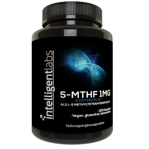 1MG 5-MTHF Methylfolat von Intelligent Labs, 120 Kapseln, Vorrat für 120 Tage, Folsäure-Ergänzung zum besten Preis als Quatrefolsäure, aktiviertes Folat, 1MG = 1000mcg, 5 Methyltetrahydrofolat