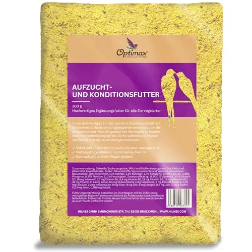 Optimax Kondition- und Aufzuchtfutter für Vögel | 300g Eimer | Eifutter für alle Ziervogelarten | Geeignet für Kanarienvögel, Wellensittiche und viele Weitere