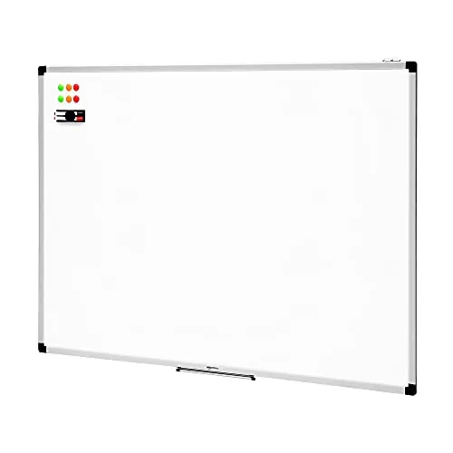 Amazon Basics Magnetisches Whiteboard 120x90 cm - Magnetisches Whiteboard für Büro & Zuhause, trocken abwischbar mit glatter Oberfläche. Inklusive Aluminiumleisten, Stiftablage und 6 Magneten für einfache Notizen und Organisation.