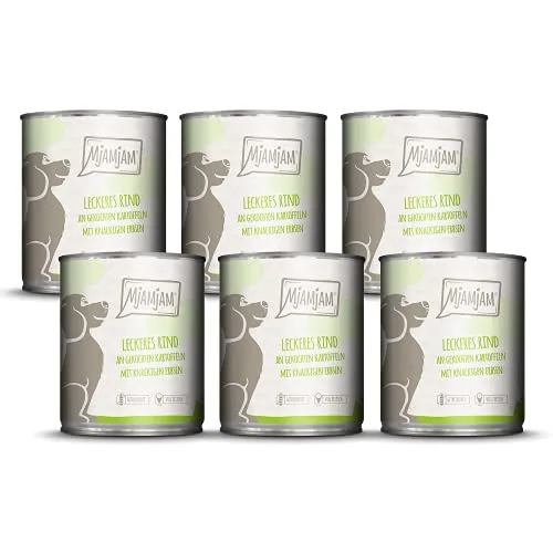 MjAMjAM Premium Nassfutter für Hunde - Rind mit Kartoffeln & Erbsen, 6er Pack (6 x 800 g) - Naturbelassenes, getreidfreies Hundefutter mit hohem Fleischanteil für artgerechte Ernährung. Ideal für eine ausgewogene Fütterung ohne künstliche Zusätze.