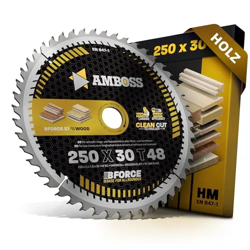 Amboss Kreissägeblatt HM - 250 x 2.1/1.6 x 30 Z48 WZ - Kreissägeblätter für präzise Schnitte in Edelhölzern und Furnieren, ideal für Akku-Kreissägen und schont die Akkuleistung durch geringe Schnittbreite.