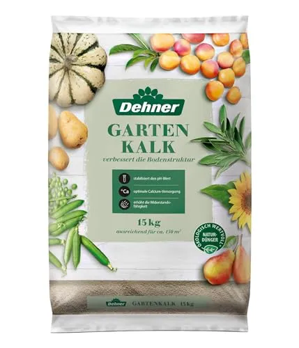 Dehner Gartenkalk, hochwertiger Dünger für Gartenpflanzen, mit Calciumcarbonat, reguliert den Säuregehalt, 15 kg, für ca. 150 qm, bunt