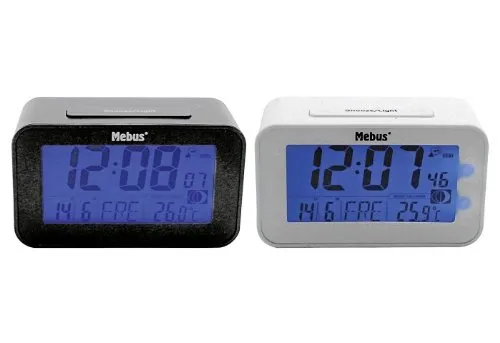Mebus Wecker 51460 anthrazit, digital mit Thermometer - Wecker & Radiowecker mit geräuschlosem Funkuhrwerk, Temperatur- und Datumsanzeige sowie 2 Alarmzeiten. Ideal für einen ruhigen Schlaf und einfache Zeitumstellung.