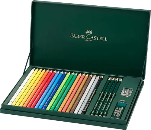 Polychromos Colour Pencils Gift Set (20 Colour + 4 Graphite) - Schreibutensilien: Hochwertiges Set mit 20 Polychromos Künstlerfarbstiften und 4 Castell 9000 Graphitstiften, ideal für Künstler und kreative Projekte.