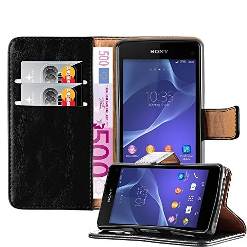 Cadorabo Hülle kompatibel mit Sony Xperia Z1 COMPACT aus Kunst Leder Flip Klappbare Stoßfeste Magnetische [Standfunktion] [Kartenfächern] Cover Hülle für Sony Xperia Z1 COMPACT Tasche in Schwarz