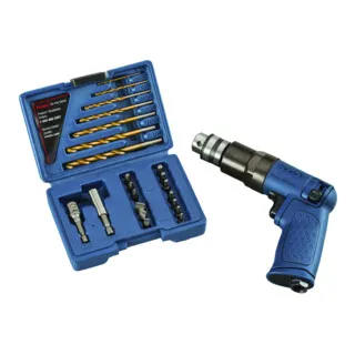 Ingersoll Rand Druckluft-Bohrer 7804KA - Druckluft-Bohrmaschine mit 1/4" Schlüsselbohrfutter, 0,19kW und 1875 U/min. Ideal für präzise Arbeiten, inklusive 22-teiligem Bohrer- und Driverset im praktischen Koffer.