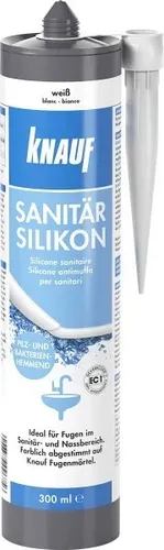 Knauf Sanitär Silikon weiß 300 ml - Fugenabdichtungen für Bäder und Duschen, schimmelresistent und dauerhaft elastisch. Ideal für glasierten und unglasierten Fliesen, sorgt für eine exzellente Haftung und hohe Alterungsbeständigkeit.