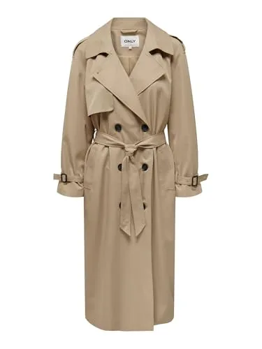ONLY Damen Onlchloe Double B. Otw Noos Trenchcoat - Damen-Mäntel, ideal für den Übergang zwischen den Jahreszeiten, mit nachhaltiger Fütterung aus 100% recyceltem Polyester.