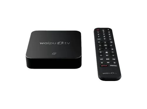 waipu.tv Box - 4K Streaming mit Fernbedienung - Media-Streaming-Client mit 4K Ultra HD, HDR10+ und Dolby Atmos für beeindruckendes Fernsehen. Inkl. 3 Monate Zugang zu 300 TV-Sendern und 30.000 Filmen & Serien.