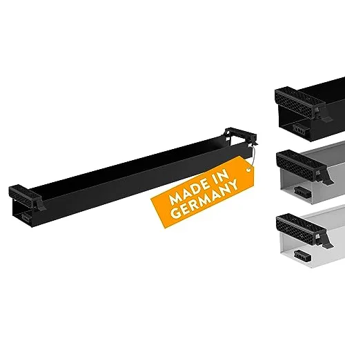 boho office® Kabelkanal Schreibtisch Kabelmanagement Kabelbox - beidseitig klappbare Kabelwanne inkl. Zubehör - Cable Organizer Desk Kabelmanagement durch Kabelschacht - Schwarz 107 cm